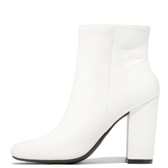 NEW🔥 White Block Chunky High Heel Ankle Booties Boots w/ Zip FREE PAIR SHOES - Picture 8 of 10